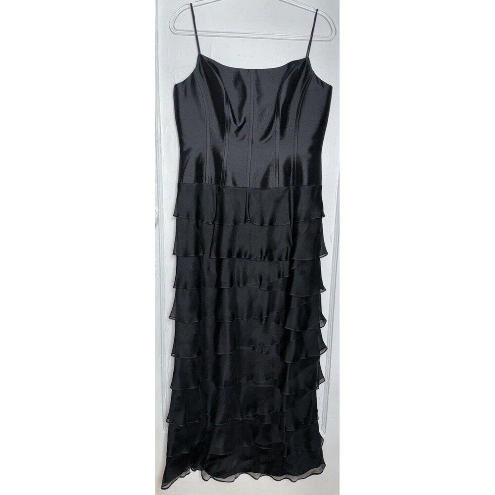 Black Satin Chiffon Gown Bustier Layered‎ Classic Sexy Party Dress Gothic Medium